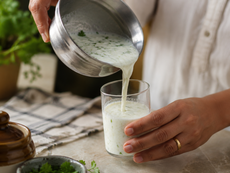 Bowl of curd beside a home-cooked plate of dal and vegetables, everyday foods that support how to improve gut health