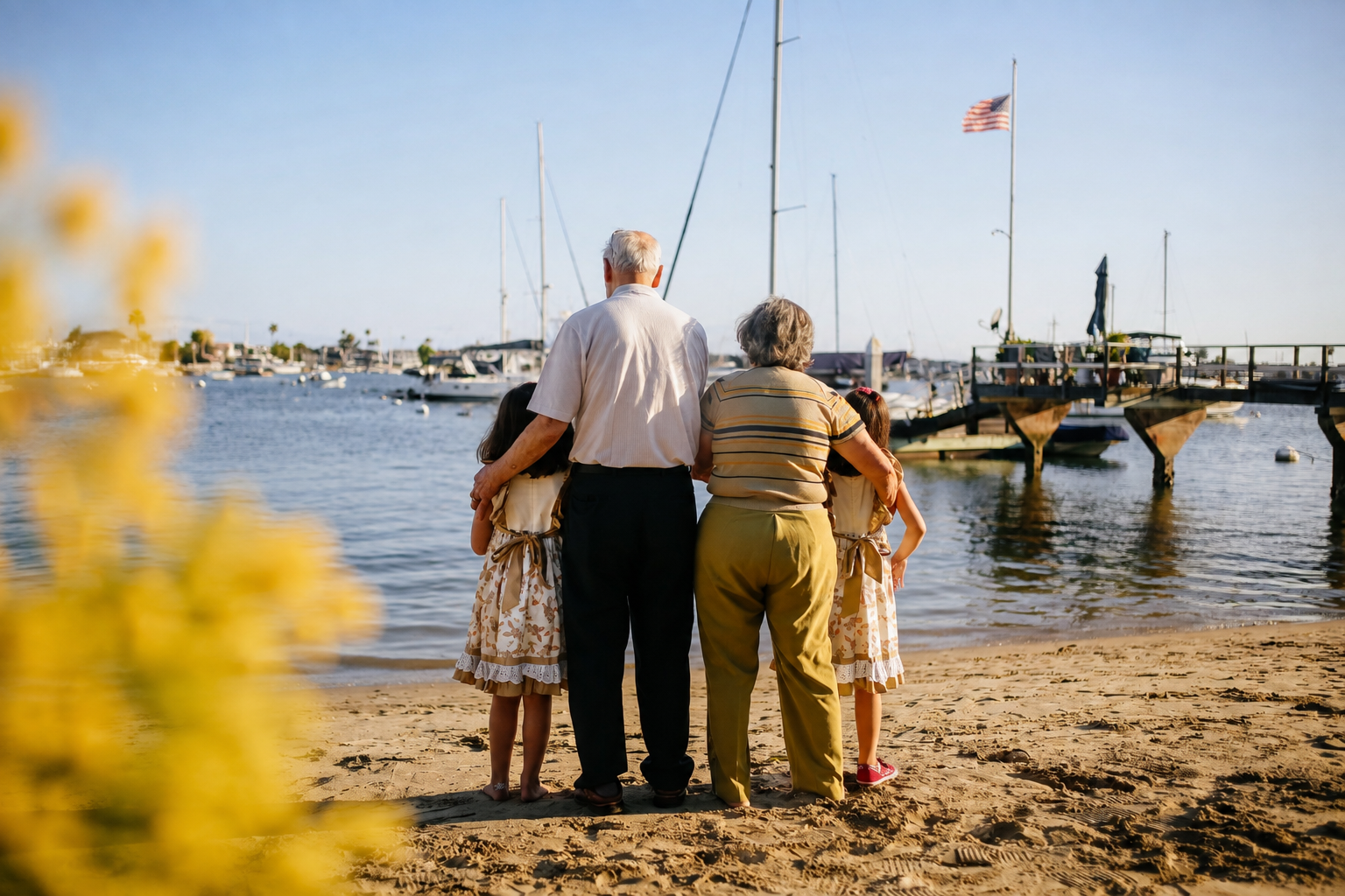 A grandparent and grandchild enjoying a relaxed moment together while traveling with grandparents