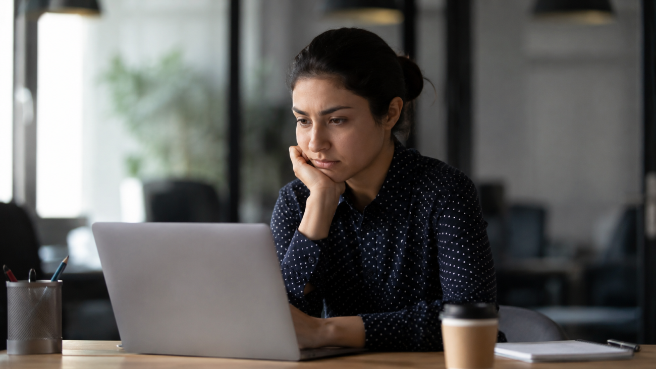 Tired professional resting at their desk, illustrating job hugging and workplace burnout
