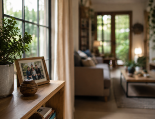 A calm, organized corner of a home reflecting a minimalist lifestyle within a busy household